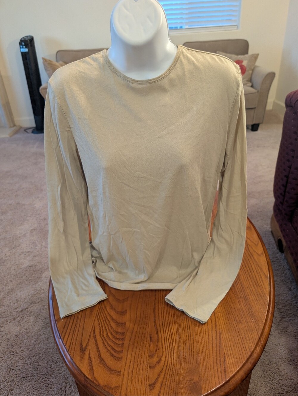 Massimo Dutti Beige Long Sleeve Crewneck Top - Size S - NEW